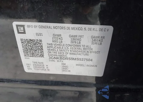 2021 Chevrolet Blazer Fwd 3Lt из США, поврежденный, VIN 3GNKBDRS9MS537504